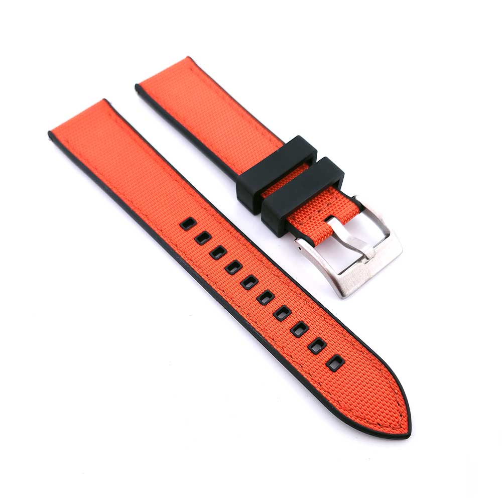 Hybrid FKM Rubber & Sailcloth Strap - (Orange, Steel Hardware)