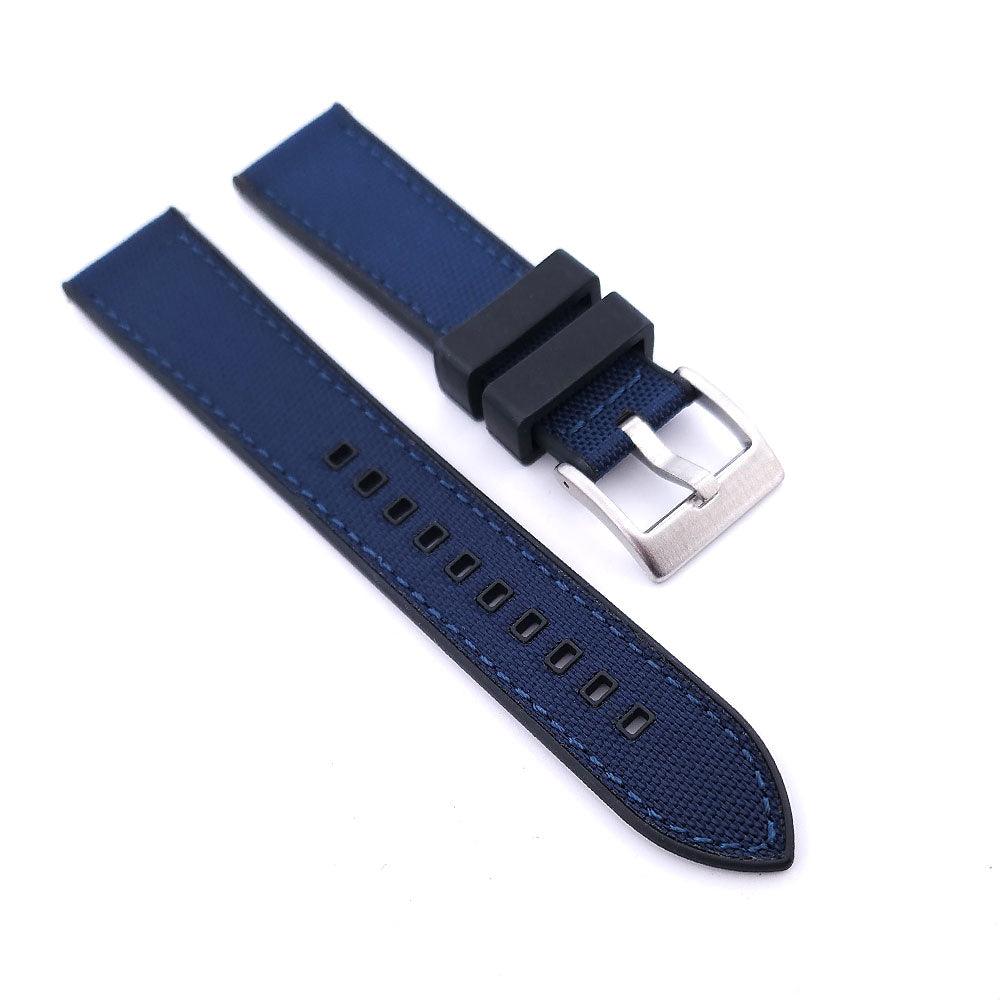 Hybrid FKM Rubber & Sailcloth Strap - (Blue, Steel Hardware)