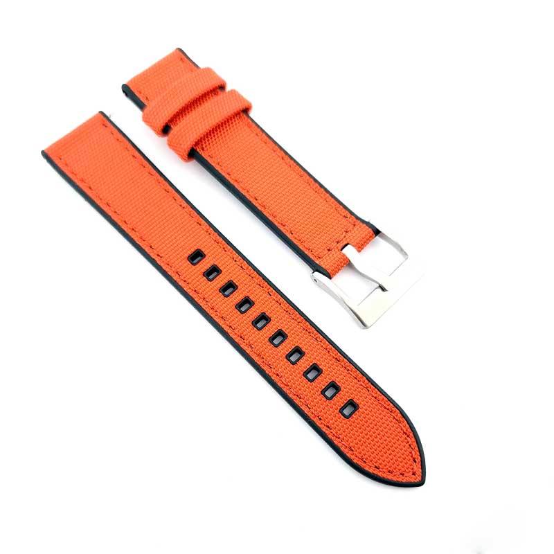 Hybrid FKM Rubber & Sailcloth Strap - (Orange, Steel Hardware)