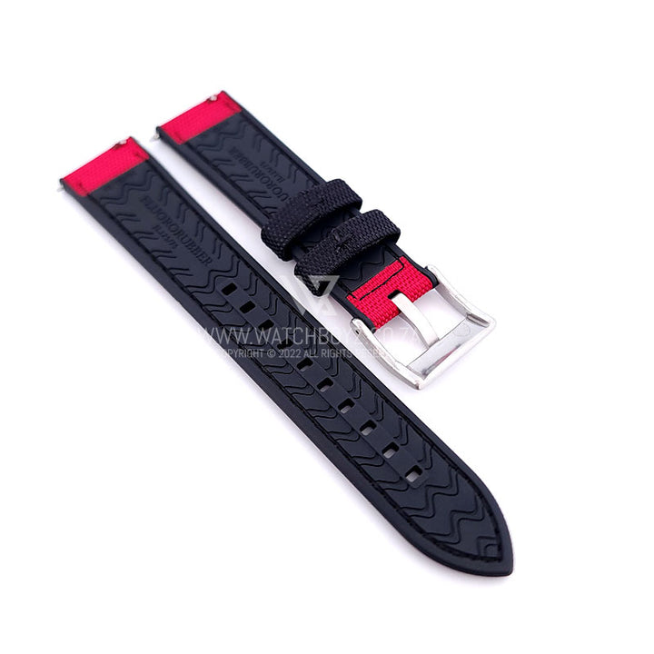 Hybrid FKM Rubber & Sailcloth Strap - (Red, Steel Hardware)