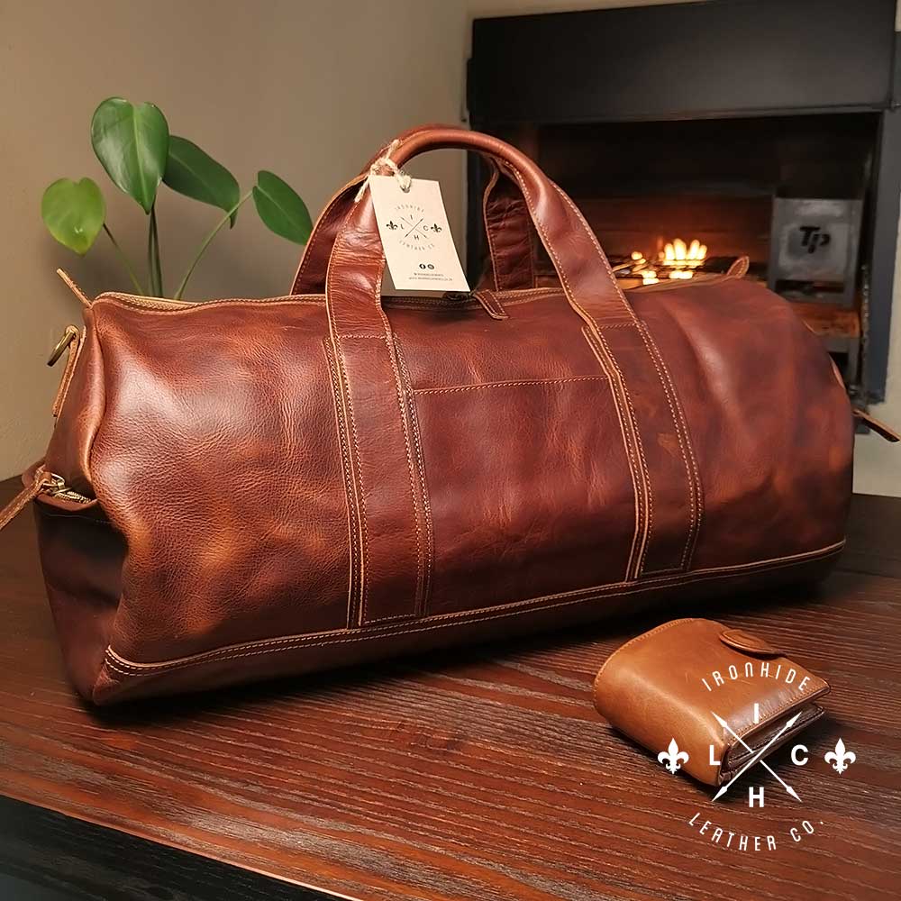 Atlas Genuine Full Grain Crazy Horse Leather Weekender Duffle Bag