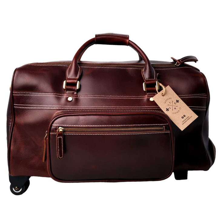 Lorenzo Full Grain Leather Wheeled Cabin Trolley Duffel