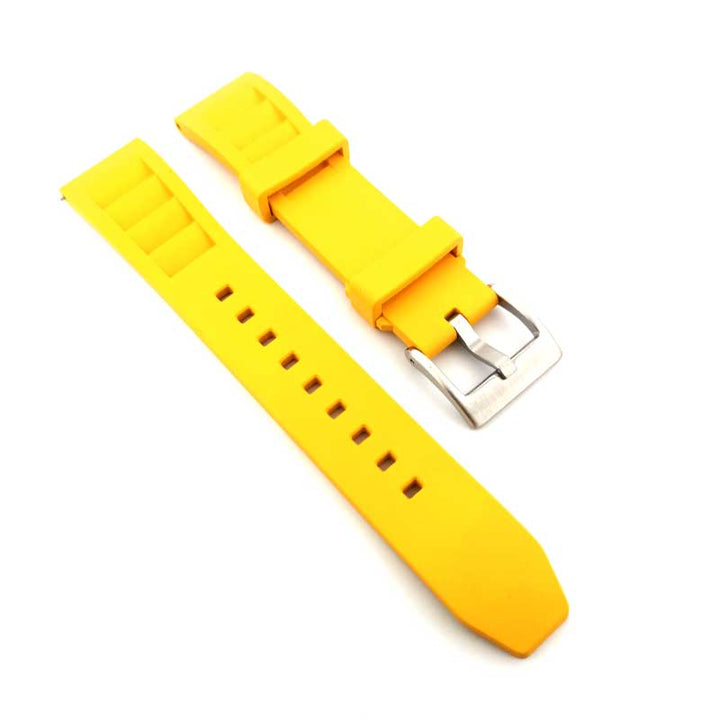 FKM Rubber Vented RM Style Watch Strap - (Yellow, Steel Hardware)