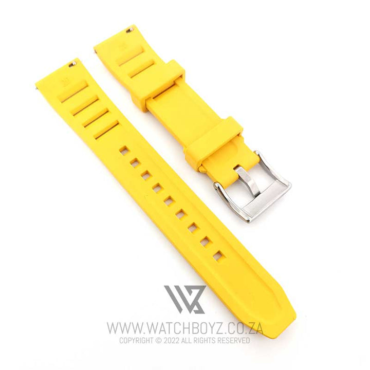 FKM Rubber Vented RM Style Watch Strap - (Yellow, Steel Hardware)