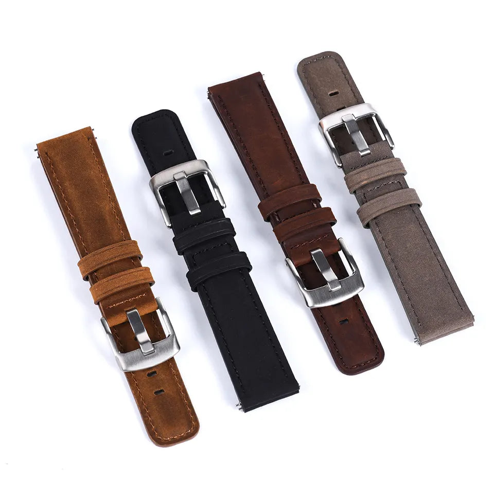 Classic Genuine Leather Strap - (Black, Steel Hardware)