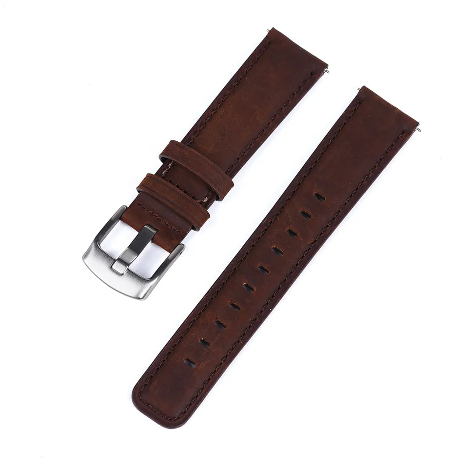 Classic Genuine Leather Strap - (Dark Brown, Steel Hardware)