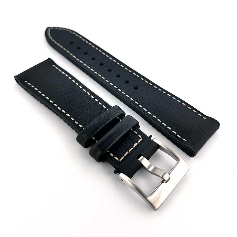 Hybrid Italian Leather & FKM Rubber Strap - (Black, Steel Hardware)