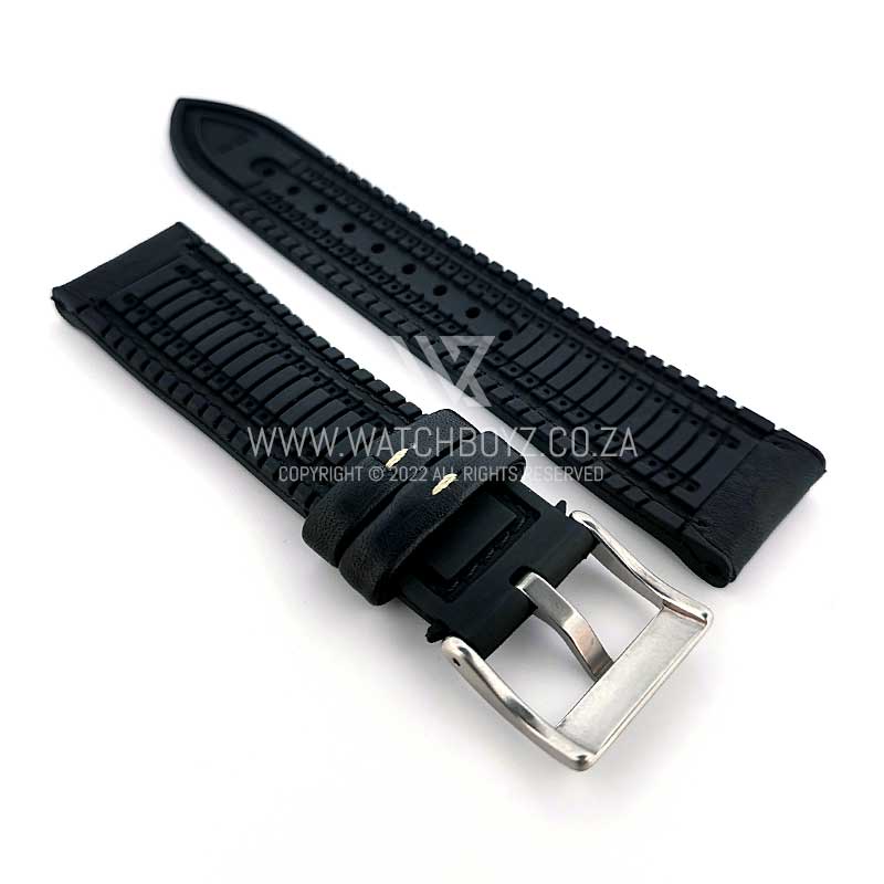 Hybrid Italian Leather & FKM Rubber Strap - (Black, Steel Hardware)