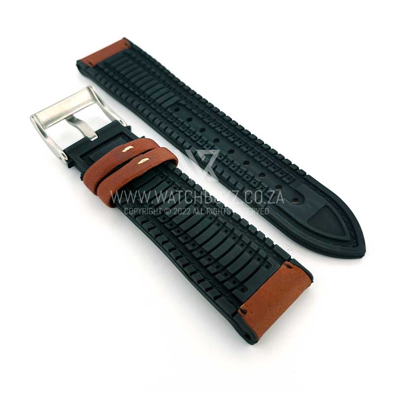 Hybrid Italian Leather & FKM Rubber Strap - (Brown, Steel Hardware)