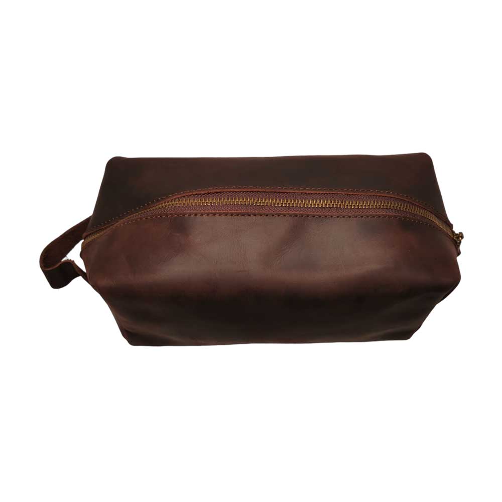 Karisimbi Genuine Full Grain Crazy Horse Leather Toiletry Bag