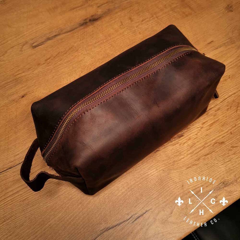 Karisimbi Genuine Full Grain Crazy Horse Leather Toiletry Bag