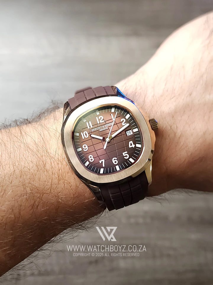 Specht & Sohne SP0008 Rose Gold & Brown Rubber Automatic Watch