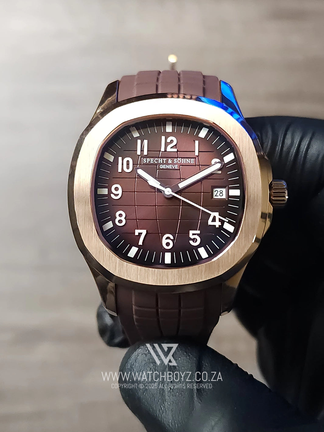 Specht & Sohne SP0008 Rose Gold & Brown Rubber Automatic Watch