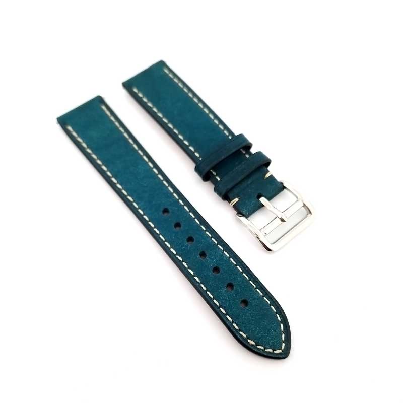 Pueblo Italian Cowhide Leather Strap - (Blue, Steel Hardware)