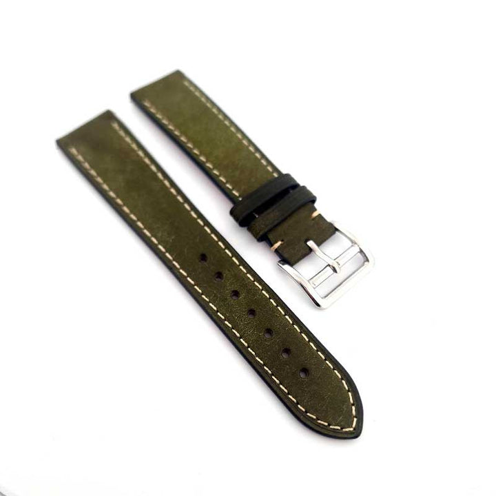 Pueblo Italian Cowhide Leather Strap - (Green, Steel Hardware)