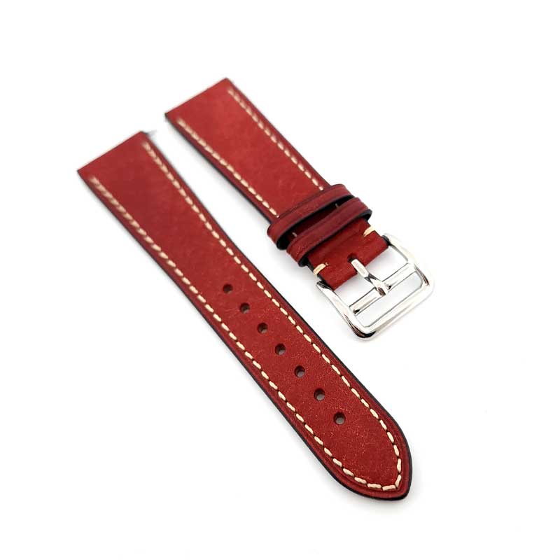 Pueblo Italian Cowhide Leather Strap - (Red, Steel Hardware)