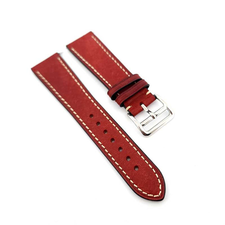 Pueblo Italian Cowhide Leather Strap - (Red, Steel Hardware)