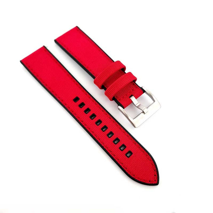 Hybrid FKM Rubber & Sailcloth Strap - (Red, Steel Hardware)