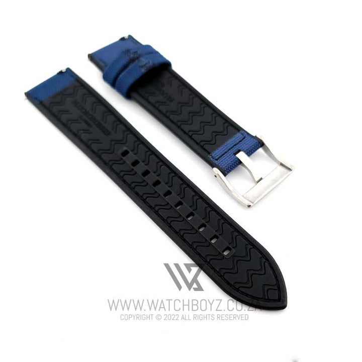 Hybrid FKM Rubber & Sailcloth Strap - (Blue, Steel Hardware)