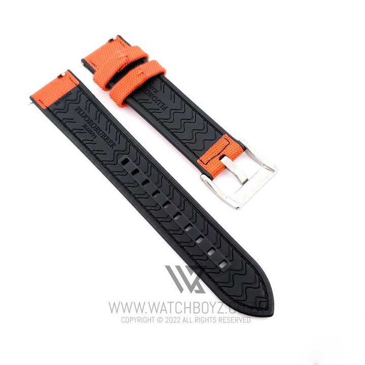 Hybrid FKM Rubber & Sailcloth Strap - (Orange, Steel Hardware)