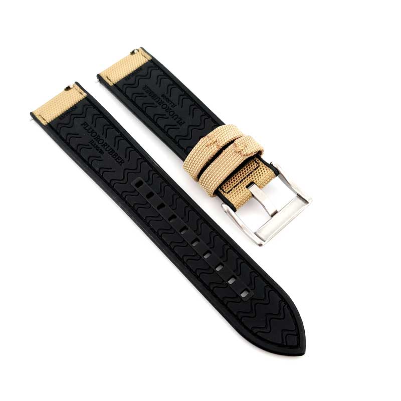 Hybrid FKM Rubber & Sailcloth Strap - (Tan, Steel Hardware)