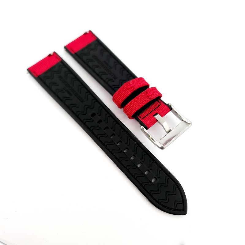 Hybrid FKM Rubber & Sailcloth Strap - (Red, Steel Hardware)