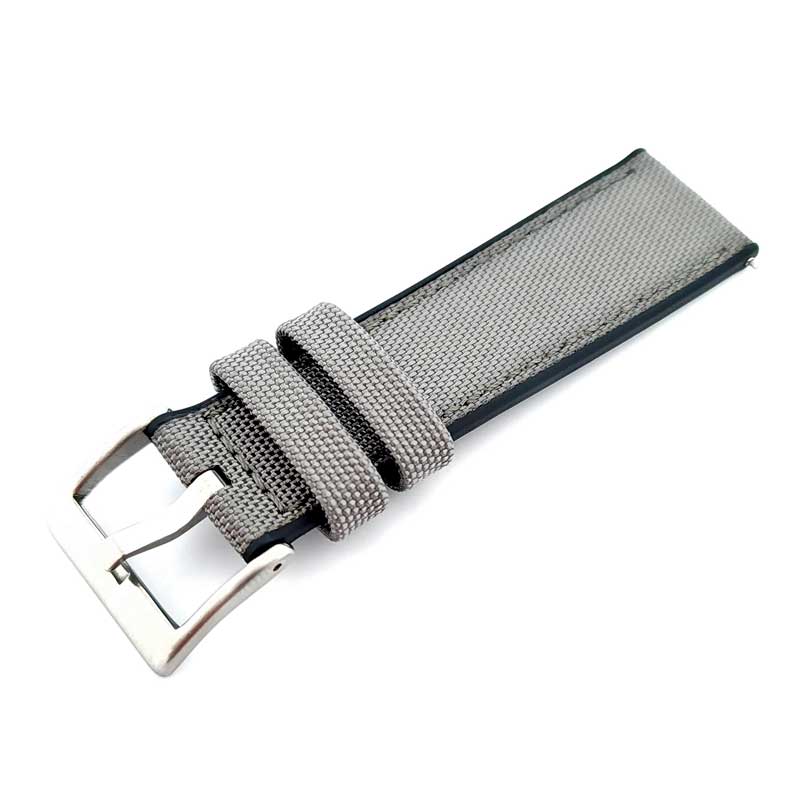 Hybrid FKM Rubber & Sailcloth Strap - (Grey, Steel Hardware)
