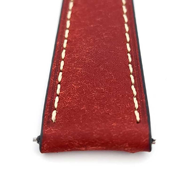 Pueblo Italian Cowhide Leather Strap - (Red, Steel Hardware)