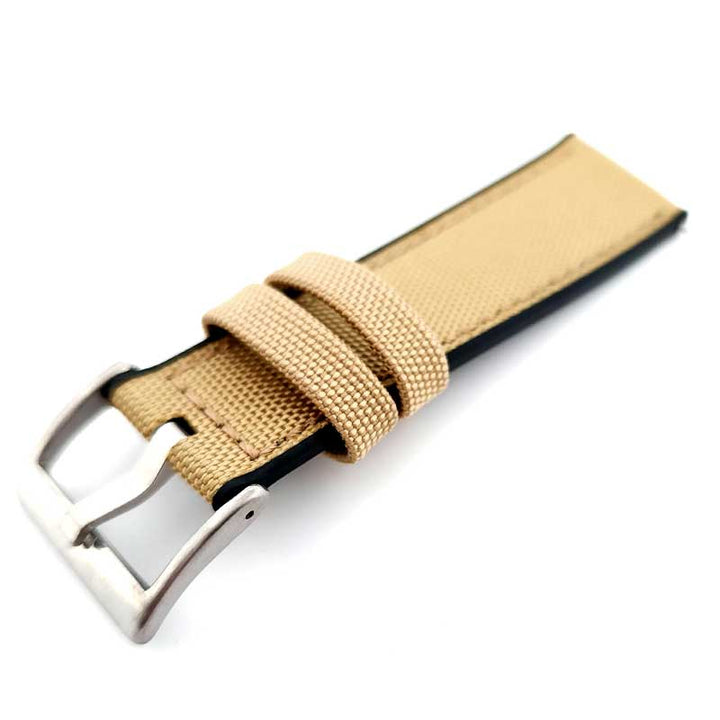 Hybrid FKM Rubber & Sailcloth Strap - (Tan, Steel Hardware)