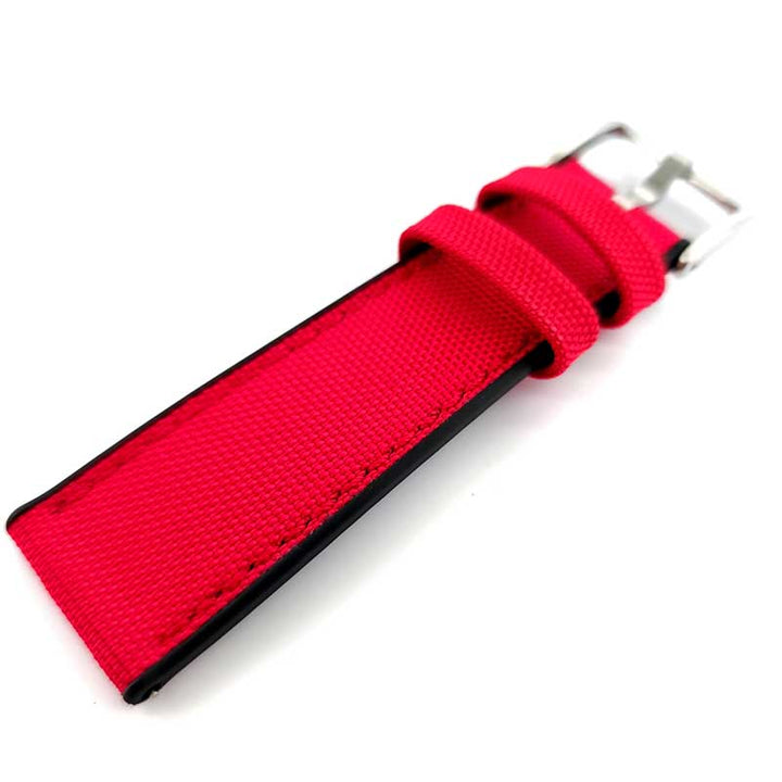 Hybrid FKM Rubber & Sailcloth Strap - (Red, Steel Hardware)