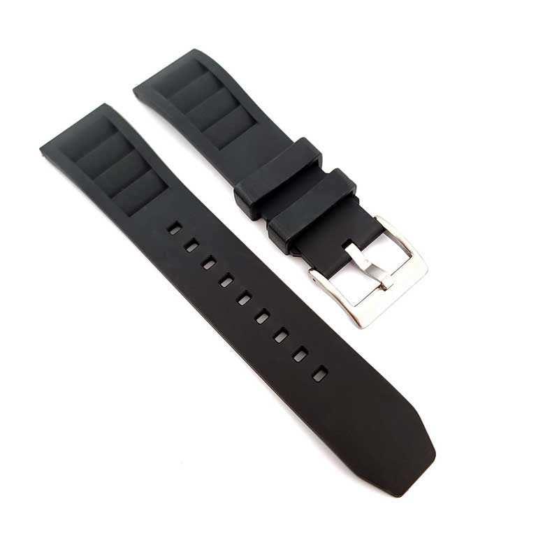FKM Rubber Vented RM Style Watch Strap - (Black, Steel Hardware)