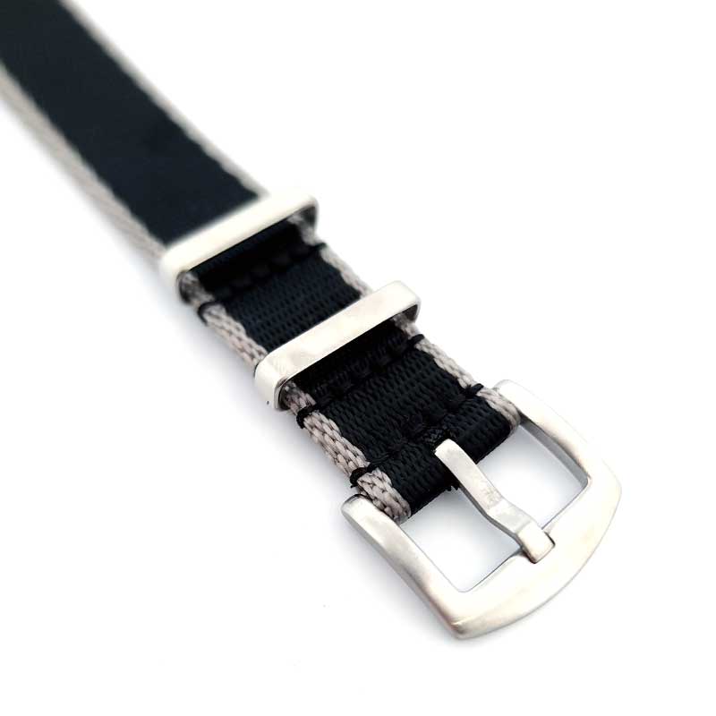 Premium Nylon Nato Strap (Black & Grey, Steel Hardware)