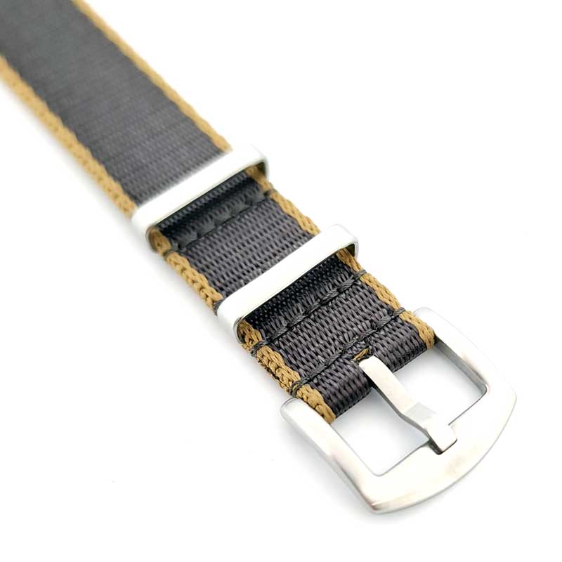Premium Nylon Nato Strap (Grey & Khaki, Steel Hardware)