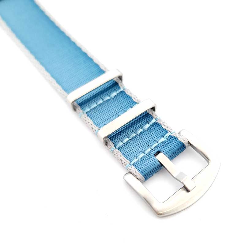 Premium Nylon Nato Strap (Light Blue & Light Grey, Steel Hardware)