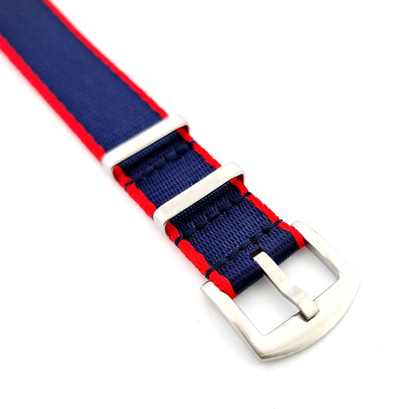 Premium Nylon Nato Strap (Navy Blue & Red, Steel Hardware)